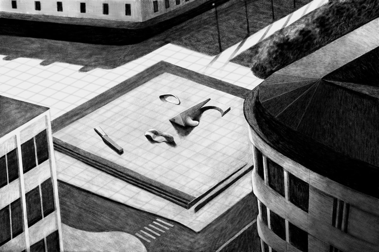 Drawing by Alexis Sablone of her skateable sculpture "Lady in the Square"