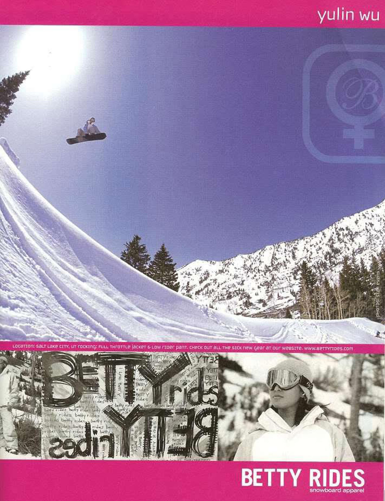 Yulin in a Betty Rides snowboarding ad in Transworld.