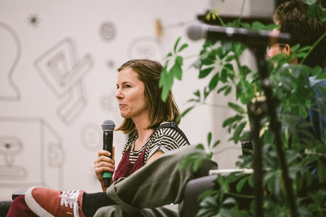 Rhianon Bader speaking on the Skate & Educate: From Classrooms to Communities panel at Pushing Boarders