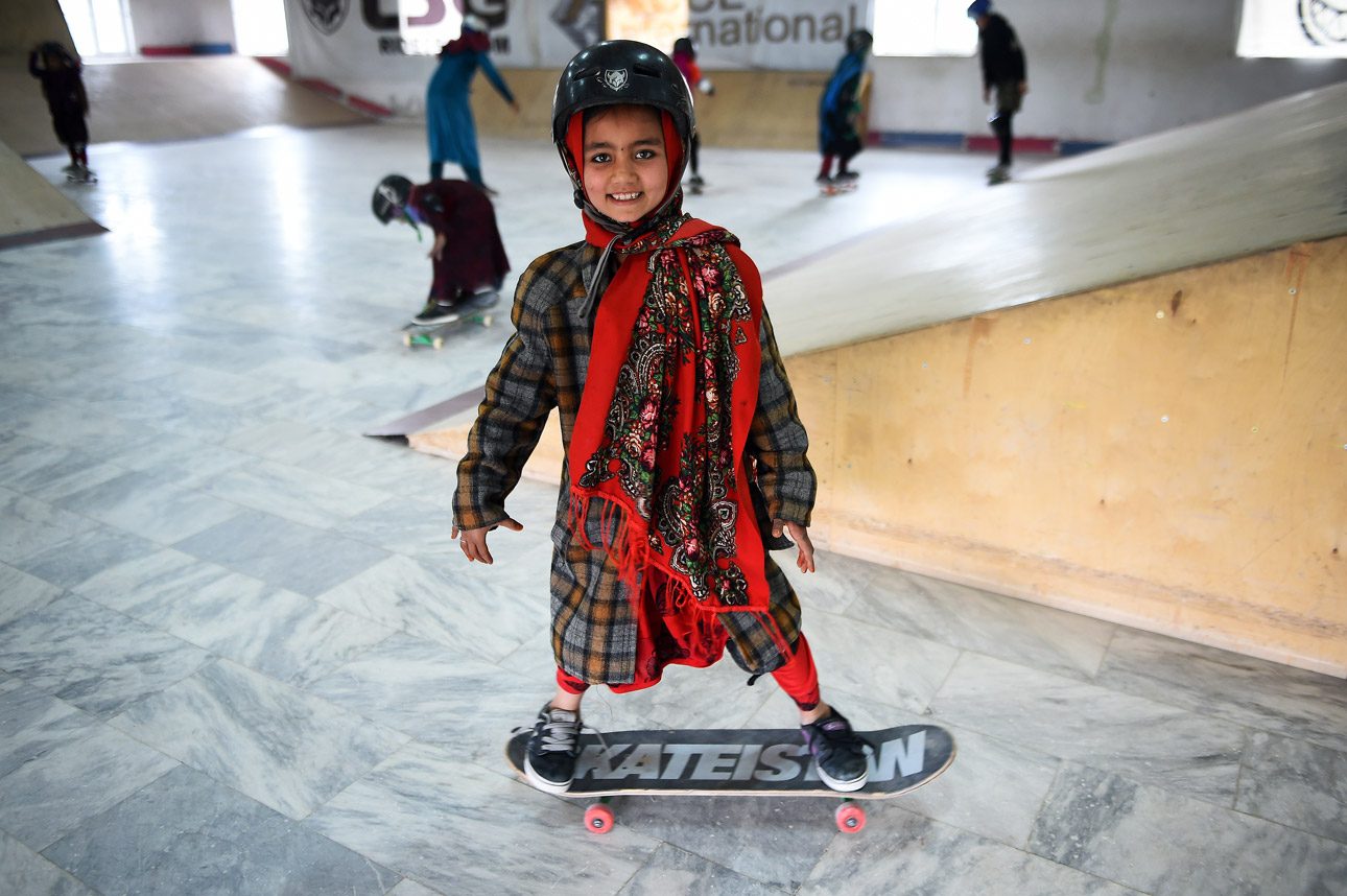 Skateistan students in the Mazar skatepark. Photo: Andy Buchanan