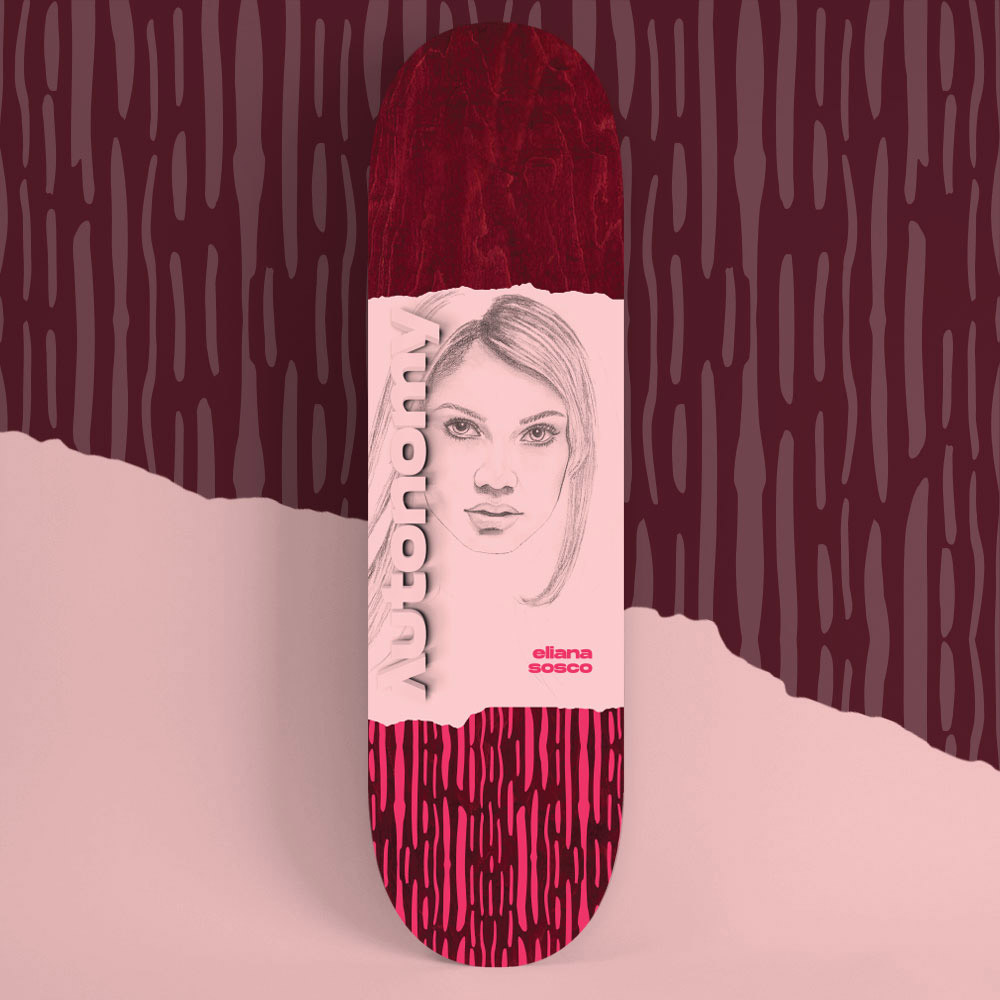 Autonomy Skateboards Eliana Sosco pro model with art by Lotus Burnquist